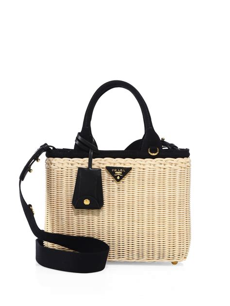 prada wicker and leather mini bag|Prada foldable shopping tote.